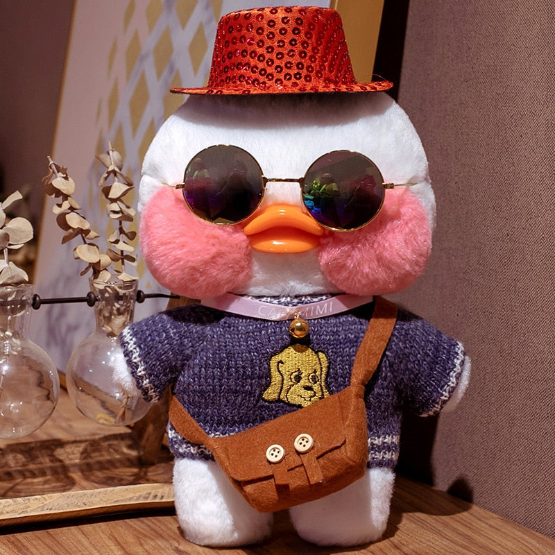 Pato Lalafanfan Branco Paper Duck de pelúcia com roupas e acessórios  Conjunto melancia - Pronta entrega