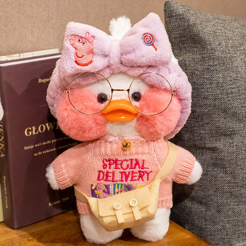 Pato Lalafanfan Branco Paper Duck de pelúcia com roupas e acessórios Conjunto Peppa