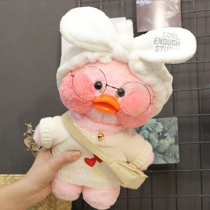 Pato Lalafanfan Branco Paper Duck de pelúcia com roupas e acessórios  Conjunto melancia - Pronta entrega