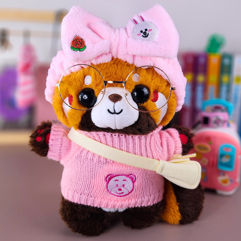 Panda Vermelho Lalafanfan de pelúcia 27cm Conjunto rosa urso