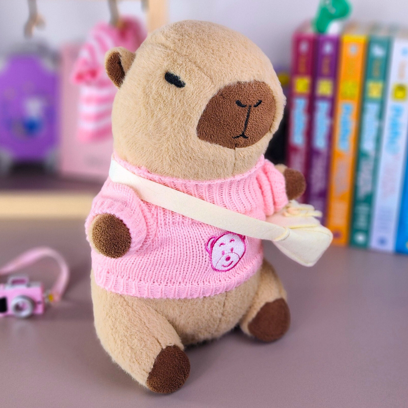 Capivara Lalafanfan de pelúcia 23cm Blusão urso rosa