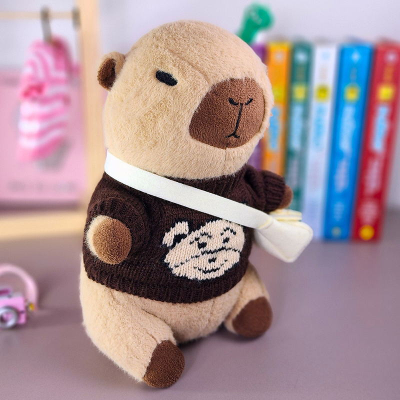 Capivara Lalafanfan de pelúcia 23cm Blusão Urso