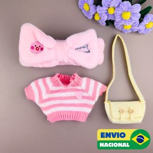 Roupa para Paper Duck Lalafanfan blusão listrado rosa com faixa rosa pato - Pronta entrega