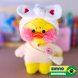 Paper Duck Pato Lalafanfan de pelúcia com blusão branco flor com faixa coração -  Pronta entrega