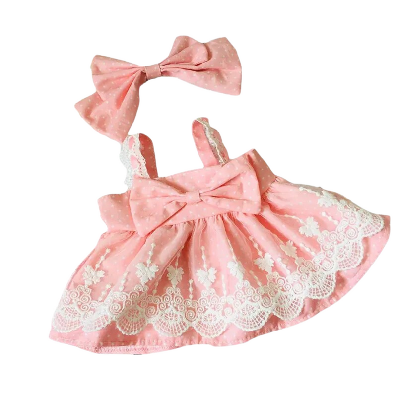 Roupa para Paper Duck Lalafanfan vestido rosa com renda - Pronta entrega