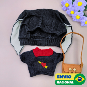 Roupa para Paper Duck Lalafanfan blusão preto com touca orelhuda preta - Pronta entrega