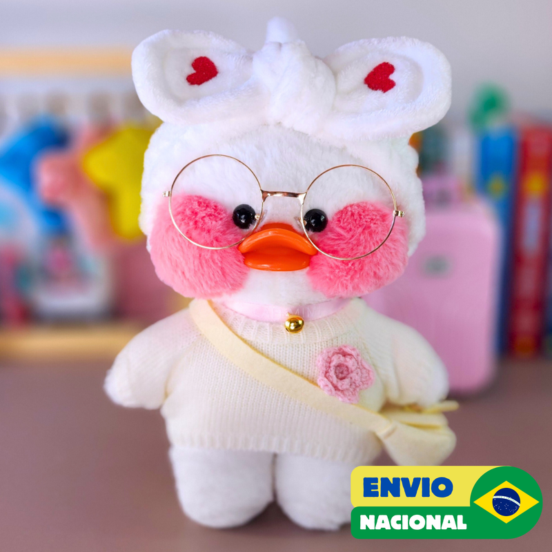 Paper Duck Pato Lalafanfan de pelúcia com blusão branco flor com faixa coração -  Pronta entrega