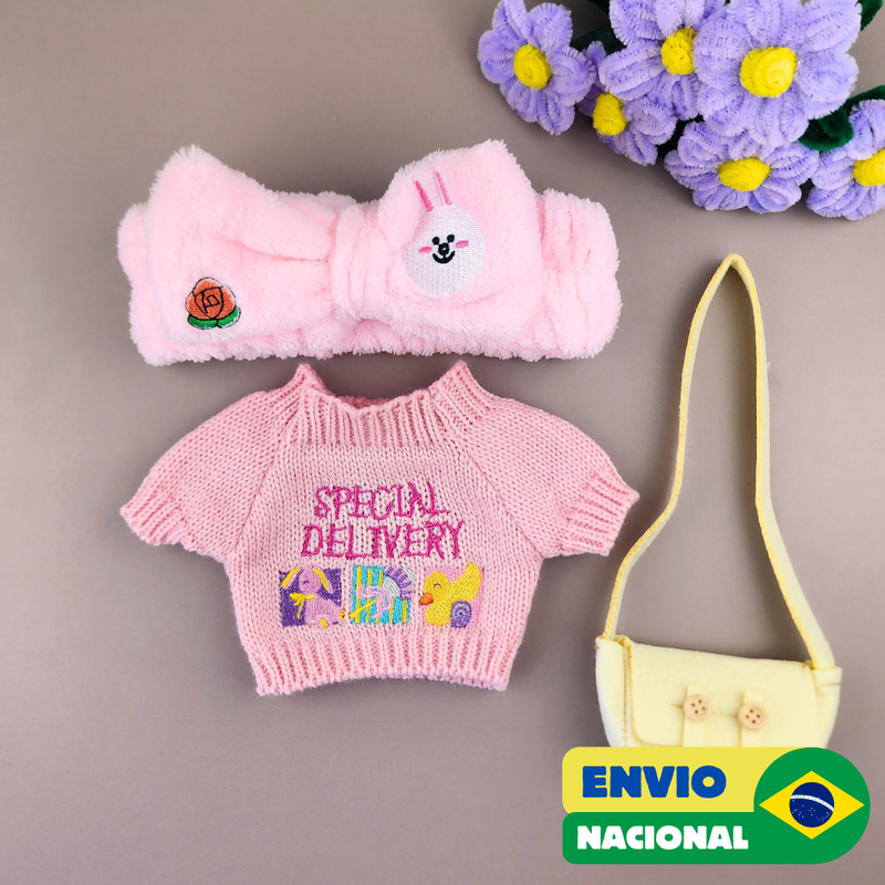 Roupa para Paper Duck Lalafanfan blusão special delivery com faixa coelho -Pronta entrega