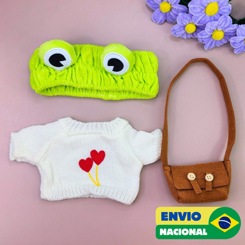 Roupa para Paper Duck Lalafanfan blusão branco com corações com faixa sapo - Pronta entrega