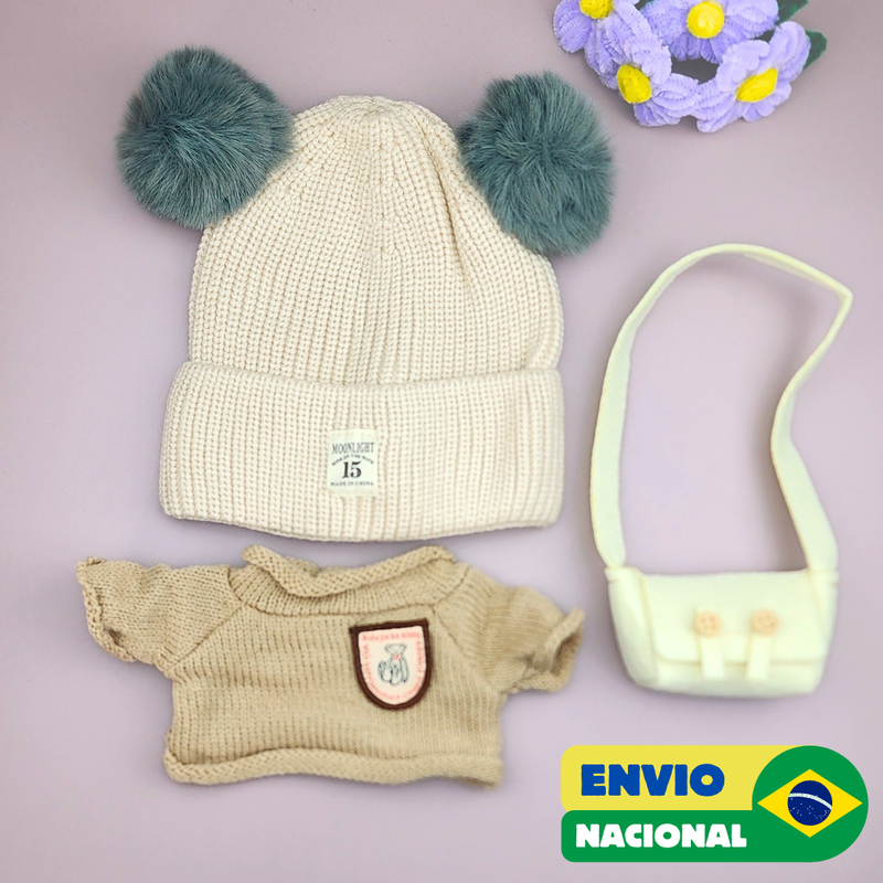 Roupa para Paper Duck Lalafanfan blusão marrom com touca de pompom 2 - Pronta entrega