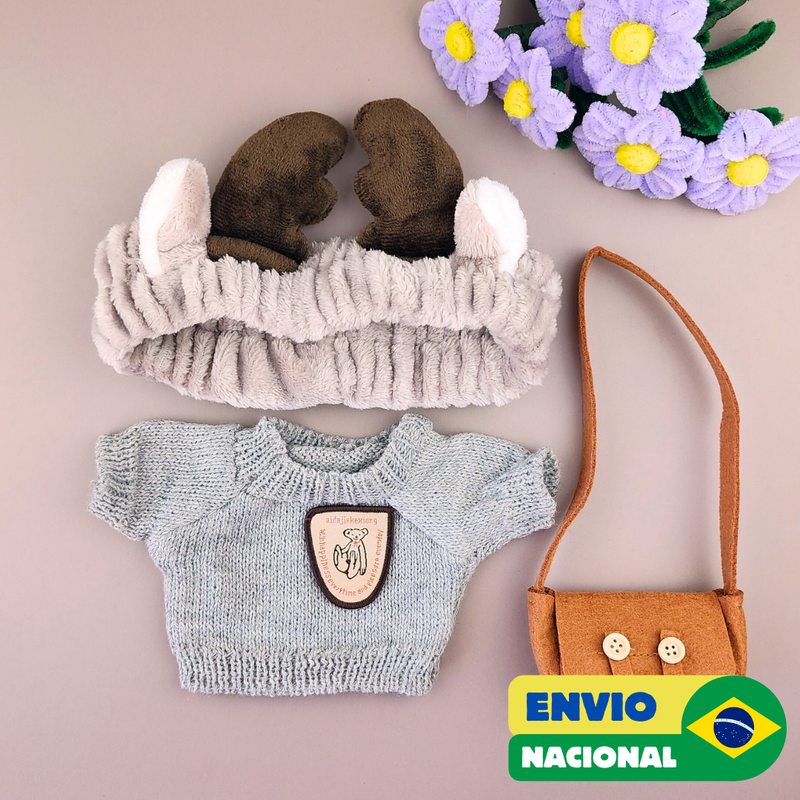 Roupa para Paper Duck Lalafanfan blusão cinza e faixa de rena - Pronta entrega