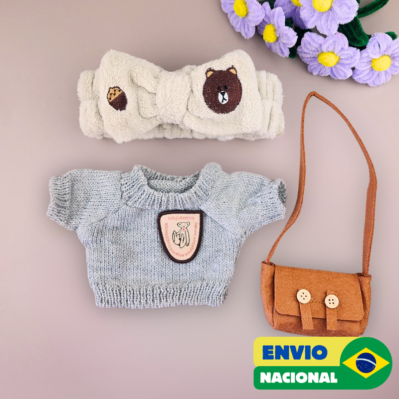 Roupa para Paper Duck Lalafanfan blusão cinza com faixa urso - Pronta entrega