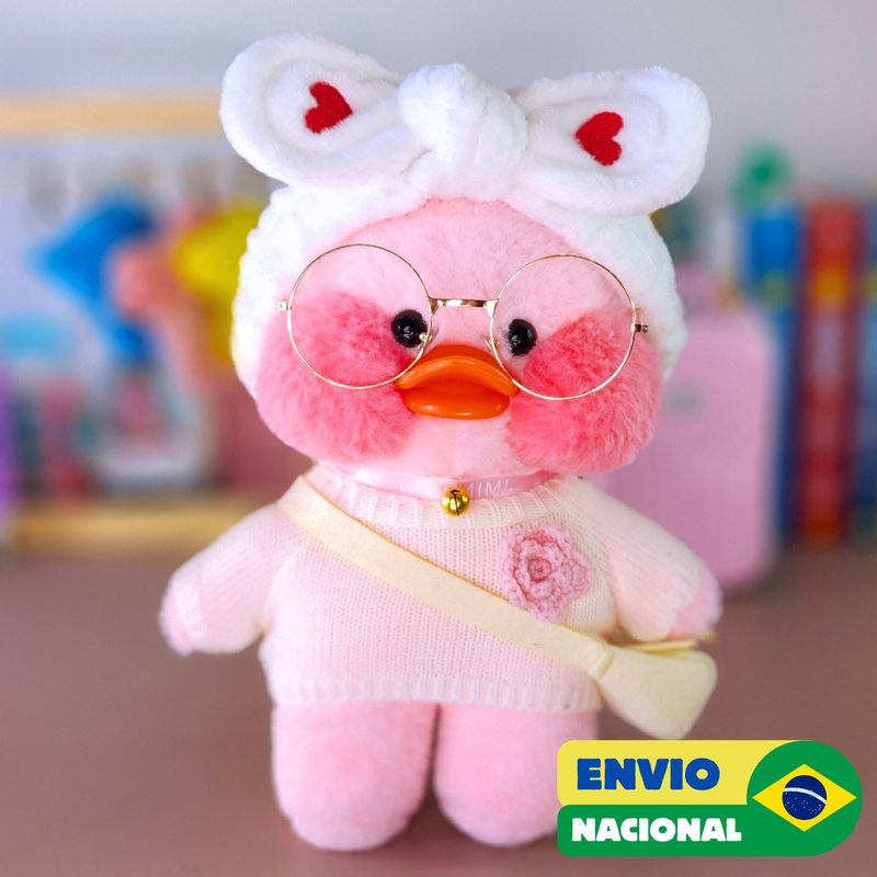 Paper Duck Pato Lalafanfan de pelúcia com blusão branco flor com faixa coração -  Pronta entrega