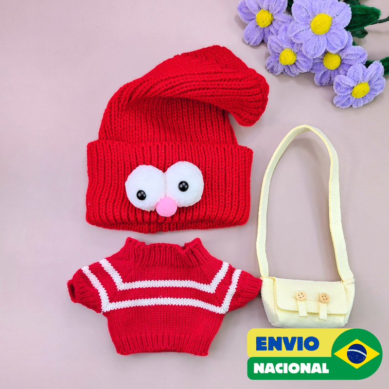 Roupa para Paper Duck Lalafanfan blusão listrado vermelho com touca zoiuda - Pronta entrega