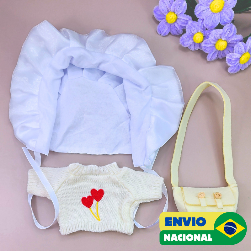 Roupa para Paper Duck Lalafanfan blusão branco com corações com touca bebê - Pronta entrega