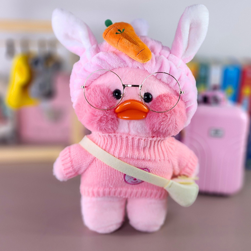 Pato Lalafanfan Rosa Paper Duck de pelúcia com roupas e acessórios blusão rosa urso com tiara siri