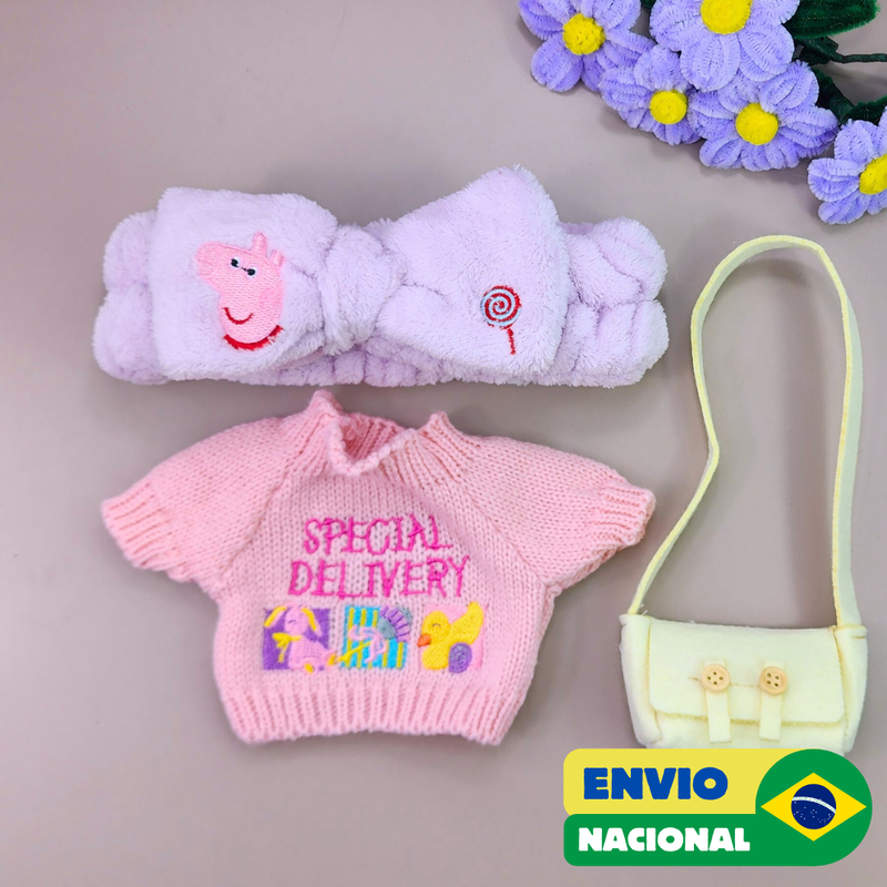 Roupa para Paper Duck Lalafanfan blusão special delivery com faixa Peppa - Pronta entrega