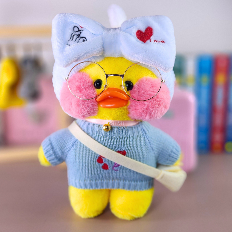 Paper Duck de pelúcia Lalafanfan Amarelo com roupas e acessórios