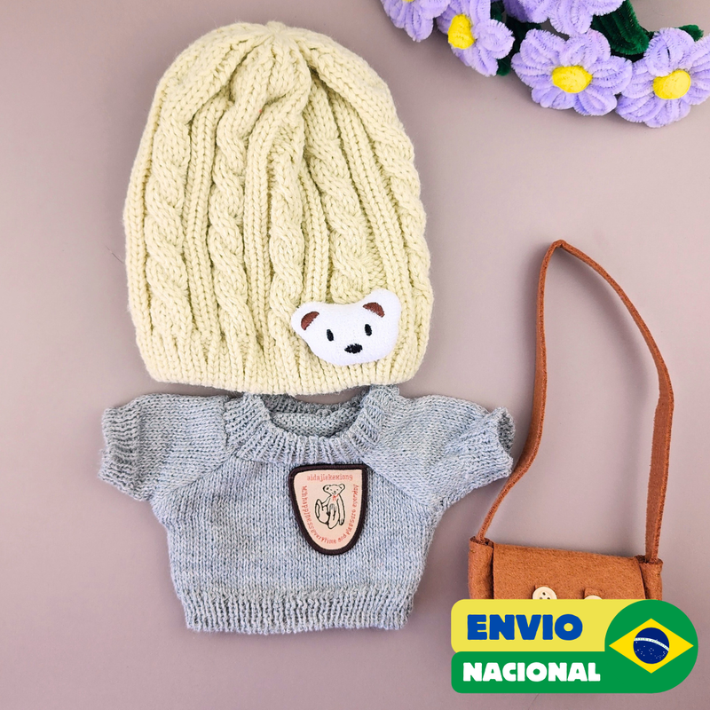 Roupa para Paper Duck Lalafanfan blusão cinza com touca de urso  - Pronta entrega