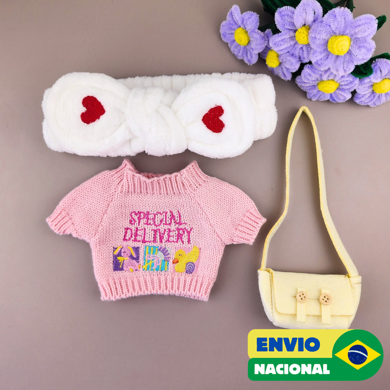 Roupa para Paper Duck Lalafanfan blusão special delivery com faixa coração - Pronta entrega