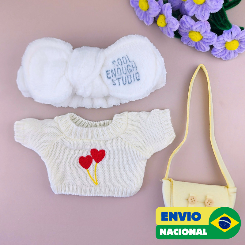 Roupa para Paper Duck Lalafanfan blusão branco com corações e faixa cool - Pronta entrega