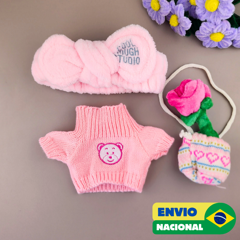 Roupa para Paper Duck Lalafanfan blusão rosa urso com flor - Pronta entrega