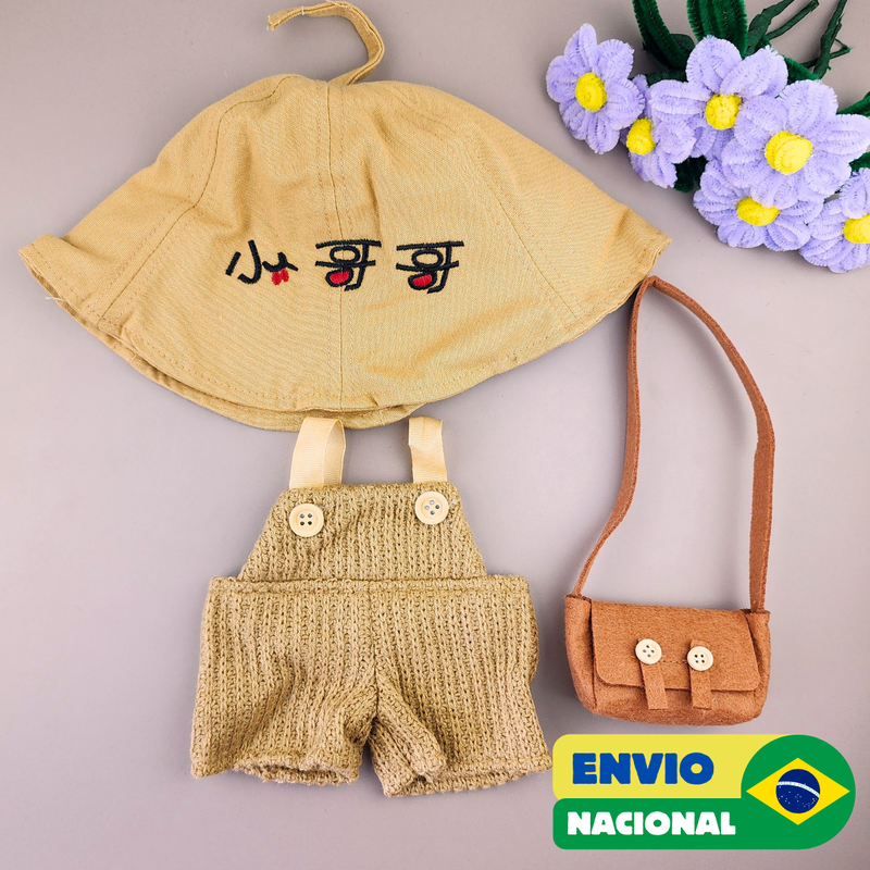 Roupa para Paper Duck Lalafanfan macacão marrom com chapéu - Pronta entrega