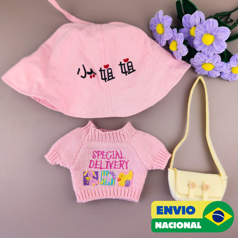 Roupa para Paper Duck Lalafanfan blusão special delivery com chapéu - Pronta entrega