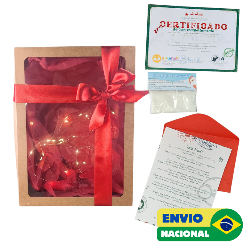 Caixa de presente com led Natal Lúdico com carta do Papai Noel