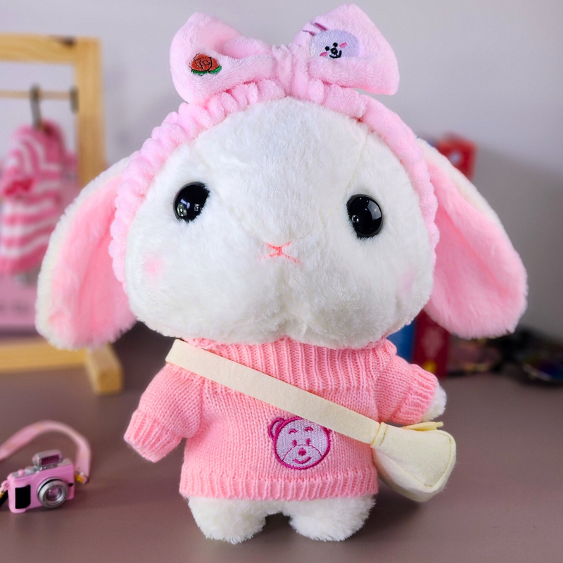 Coelho Branco Lalafanfan de pelúcia 30cm Conjunto urso rosa