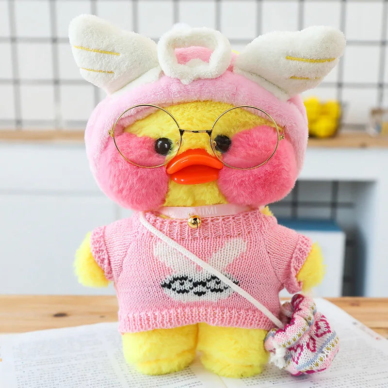 Pato Lalafanfan Amarelo Paper Duck de pelúcia com roupas e acessórios Conjunto Sailor Moon