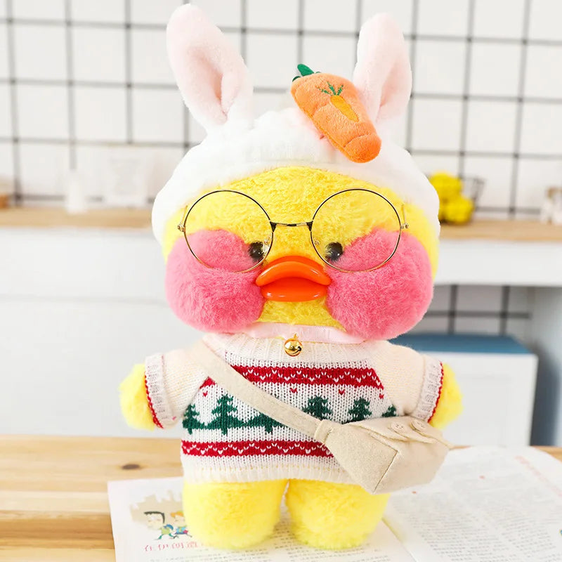 Pato Lalafanfan Amarelo Paper Duck de pelúcia com roupas e acessórios Conjunto com orelha e cenoura - Pronta entrega