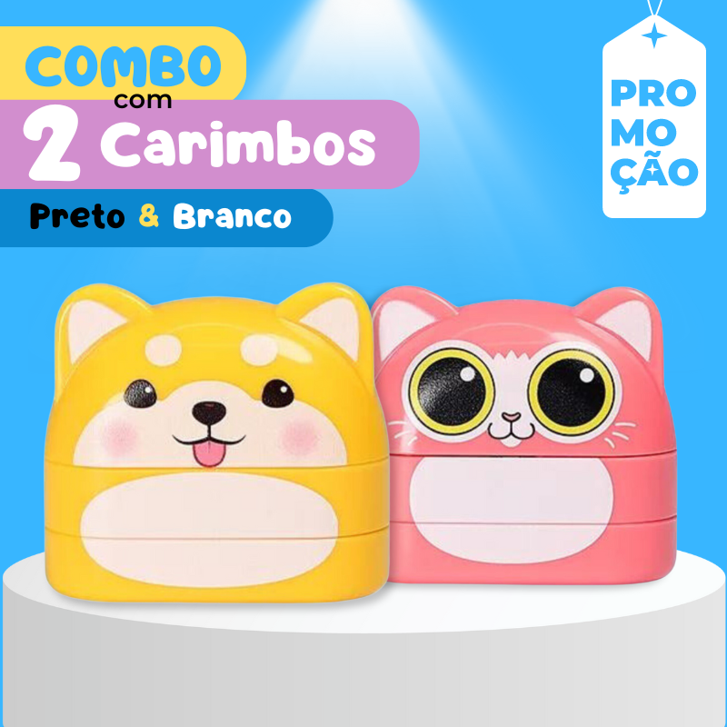 Combo 2 Carimbos Duplo para roupas e uniformes escolares para roupas claras e escuras Personalizado com Nome - Animais