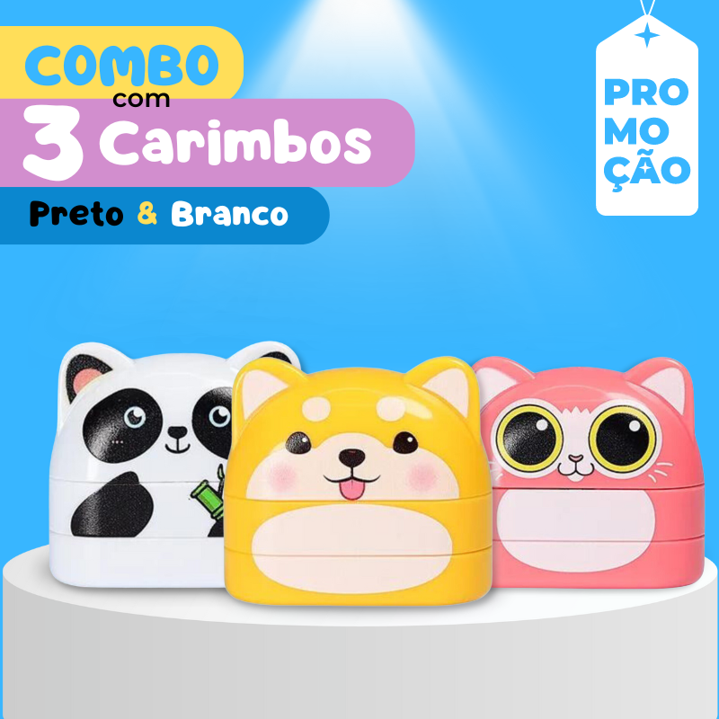 Combo 3 Carimbos Duplo para roupas e uniformes escolares para roupas claras e escuras Personalizado com Nome - Animais