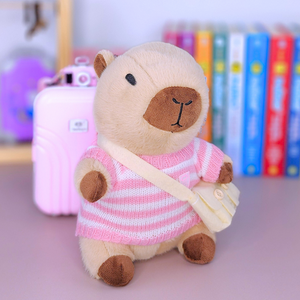 Capivara Lalafanfan de pelúcia 23cm Blusão listrado rosa - Pronta entrega