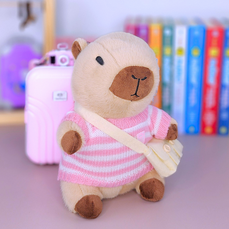 Capivara Lalafanfan de pelúcia 23cm Blusão listrado rosa - Pronta entrega