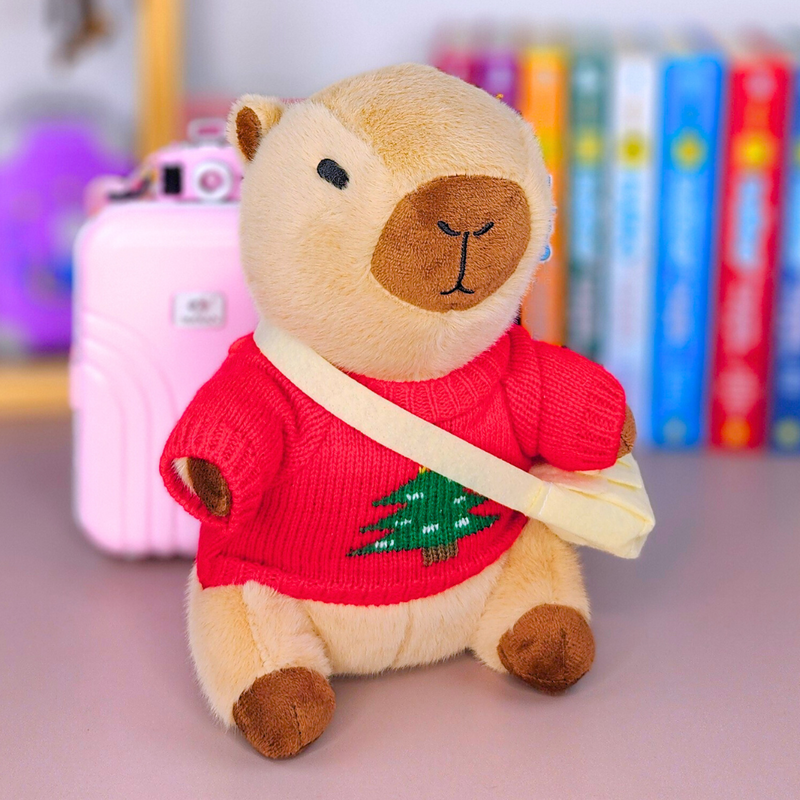 Capivara Lalafanfan de pelúcia 23cm Blusão pinheiro de Natal - Pronta entrega