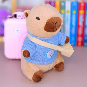 Capivara Lalafanfan de pelúcia 23cm Blusão urso azul - Pronta entrega