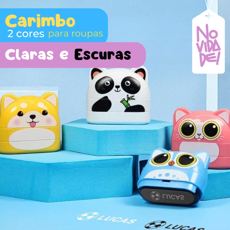 Combo 2 Carimbos Duplo para roupas e uniformes escolares para roupas claras e escuras Personalizado com Nome - Animais