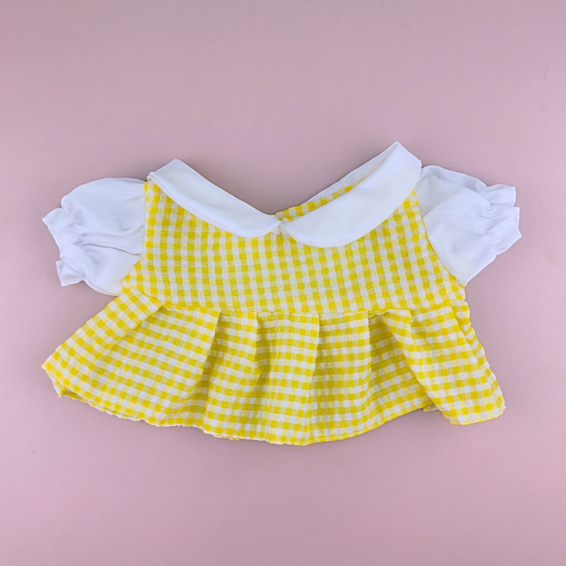 Roupa para Lalafanfan vestido xadrez amarelo com faixa gato