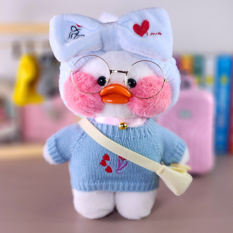 Paper Duck de pelúcia Lalafanfan Branco com roupas e acessórios