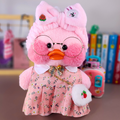 Paper Duck Pato Lalafanfan de pelúcia com vestido floral rosa com faixa coelho - Pronta Entrega