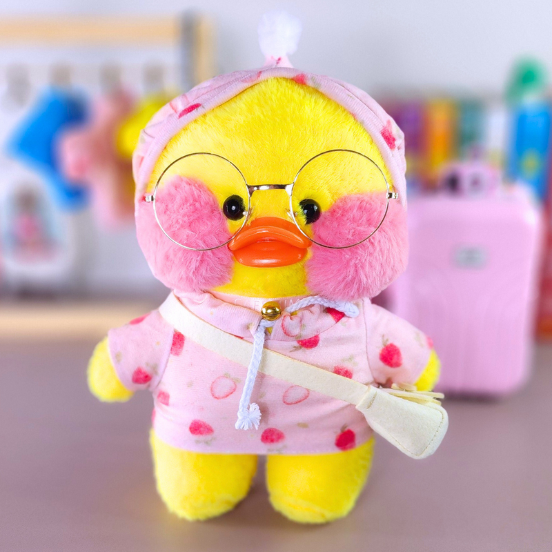 Pato Lalafanfan Amarelo Paper Duck de pelúcia com roupas e acessórios moletom amora