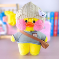 Paper Duck Pato Lalafanfan de pelúcia com blusão cinza touca urso - Pronta Entrega