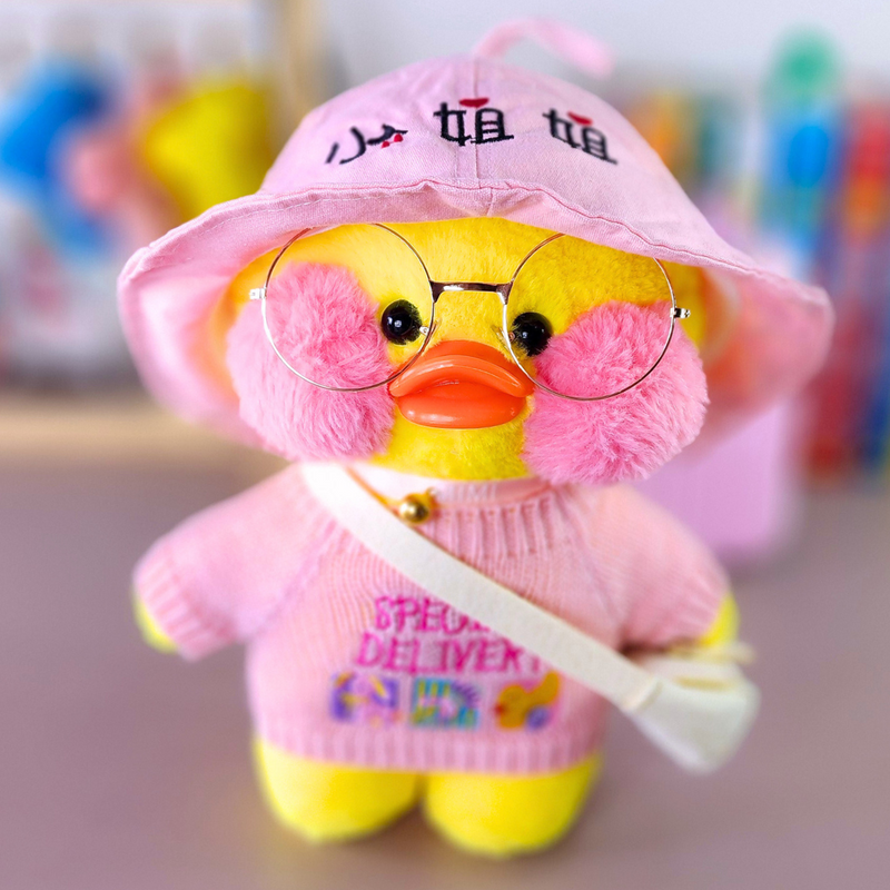 Paper Duck de pelúcia Lalafanfan Amarelo com roupas e acessórios