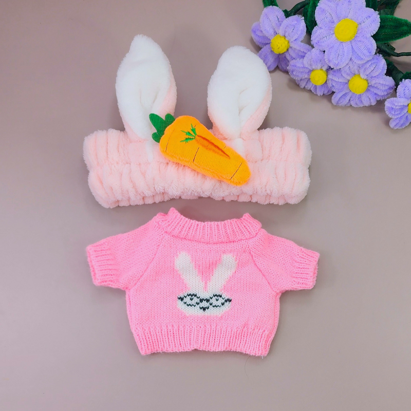 Roupa para Paper Duck Lalafanfan blusão coelho com faixa orelhas de coelho com cenoura