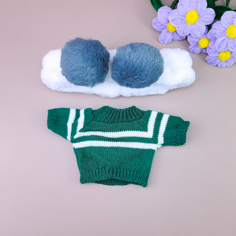 Roupa para Paper Duck Lalafanfan blusão listrado verde com faixa pompom cinza