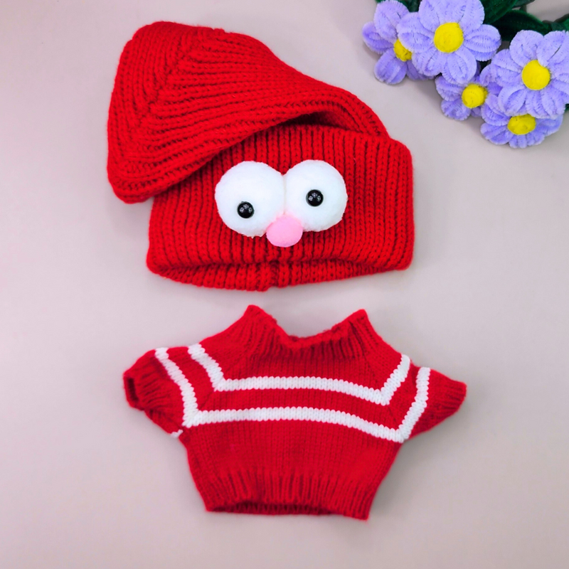 Roupa para Paper Duck Lalafanfan blusão vermelho listrado com touca zoiuda