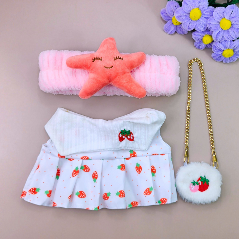 Roupa para Paper Duck Lalafanfan vestido morangos com faixa estrela do mar