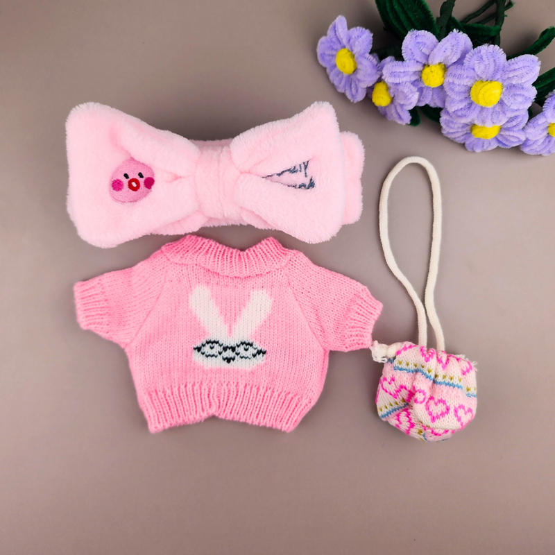 Roupa para Paper Duck Lalafanfan blusão coelho com faixa rosa pato